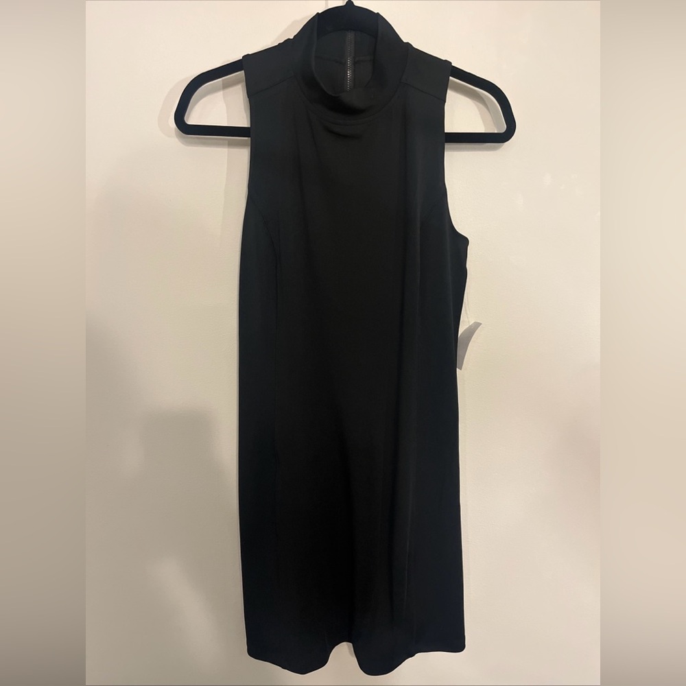 Lou&Gray S Sleeveless Mock Neck Black Rayon/Spandex Knee Length Dress